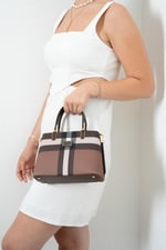 Silver & Polo SP987 Kadın El Çantası Ekose Koyu Kahve-Kahve