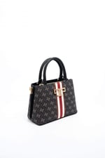 Silver & Polo SP987 Kadın El Çantası Şeritli Monogram Füme-Siyah
