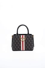 Silver & Polo SP987 Kadın El Çantası Şeritli Monogram Füme-Siyah