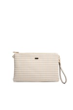 SP1034 Kadın Portföy & Clutch Ekose Line Kare Kum Beji-Kum Beji