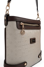 SP1120 Kadın Çapraz Çanta Logolu Bej - Kahve SP1120-M46