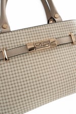 SP1149 Kadın El Çantası Kaz Ayağı Ekose Kum Beji - Kum Beji SP1149-M204