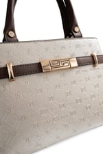 SP1149 Kadın El Çantası Logolu Bej - Kahve SP1149-M46