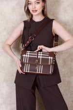 SP1182 Kadın Çapraz Çanta Ekose Kahve - Kahve SP1182-M212