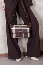 SP1182 Kadın Çapraz Çanta Ekose Kahve - Kahve SP1182-M212