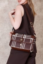 SP1182 Kadın Çapraz Çanta Ekose Kahve - Kahve SP1182-M212
