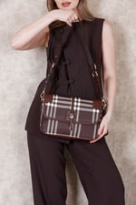 SP1182 Kadın Çapraz Çanta Ekose Kahve - Kahve SP1182-M212