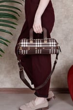 SP1258 Kadın El Çantası Ekose Kahve - Kahve SP1258-M212