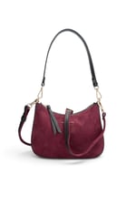 SP1259 Kadın Omuz Çantası Süet Bordo - Siyah SP1259-M12