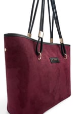 SP1282 Kadın Omuz Çantası Süet Bordo - Siyah SP1282-M12