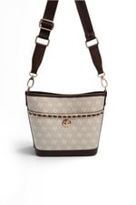 SP1284 Kadın Omuz Çantası Monogram Taş-Kahve