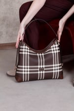 SP1285 Kadın Omuz Çantası Ekose Kahve - Kahve SP1285-M212