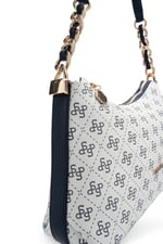 SP1290 Kadın Omuz Çantası Monogram Beyaz - Lacivert SP1290-M178