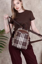 SP906 Kadın Sırt Çantası Ekose Kahve - Kahve SP906-M212