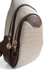 SP959 Kadın Vücut Çantası Logolu Bej - Kahve SP959-M46