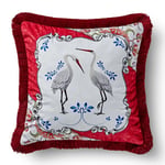 ALLURE LEYLEK DESENLİ KADİFE YASTIK 43*43 CM - kırmızı