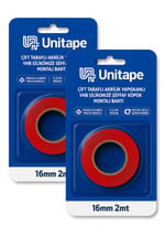 UniTape Çift Taraflı Yapışkanlı Silikon Montaj Bantı 2'li Avantaj Paketi 16mm2mt Şeffaf