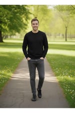 Erkek Bisiklet Yaka Pamuklu Şardonlu Regular Fit Sweatshirt