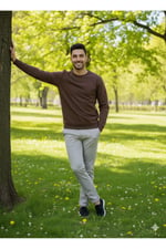 Erkek Bisiklet Yaka Pamuklu Şardonlu Regular Fit Sweatshirt
