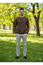 Erkek Bisiklet Yaka Pamuklu Şardonlu Regular Fit Sweatshirt