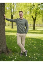 Erkek Bisiklet Yaka Pamuklu Şardonlu Regular Fit Sweatshirt
