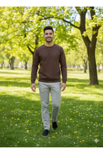 Erkek Bisiklet Yaka Pamuklu Şardonlu Regular Fit Sweatshirt