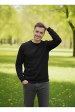 Erkek Bisiklet Yaka Pamuklu Şardonlu Regular Fit Sweatshirt
