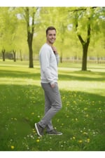 Erkek Bisiklet Yaka Pamuklu Şardonlu Regular Fit Sweatshirt