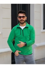 Erkek Hardal Dik Yaka Fermuarlı Cepli Regular Fit Polar