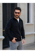 Erkek Hardal Dik Yaka Fermuarlı Cepli Regular Fit Polar