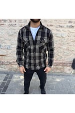 Erkek Relax Fit Rahat Kesim Çift Cep Düğmeli Kareli Gömlek Yaka Kışlık Oduncu Gömlek