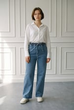 Kadın Kot Beli Lastikli Denim Pantolon