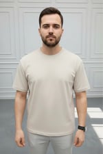 Oversize Bisiklet Yaka Tişört 