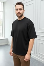 Oversize Bisiklet Yaka Tişört 