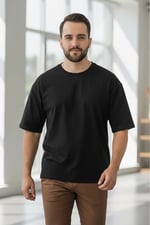 Oversize Bisiklet Yaka Tişört 