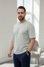 Oversize Bisiklet Yaka Tişört 