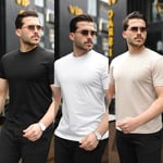 Oversize Bisiklet Yaka Tişört Yumuşak Nefes Alabilen Kumaş 3'lü Set