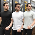 Oversize Bisiklet Yaka Tişört Yumuşak Nefes Alabilen Kumaş 3'lü Set