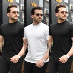 Oversize Bisiklet Yaka Tişört Yumuşak Nefes Alabilen Kumaş 3'lü Set