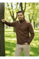 Unisex Relax Fit Rahat Kesim Pamuklu İçi Polarlı 3 İplik Yarım Fermuarlı Dik Yaka Sweatshirt