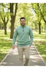 Unisex Relax Fit Rahat Kesim Pamuklu İçi Polarlı 3 İplik Yarım Fermuarlı Dik Yaka Sweatshirt