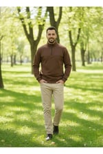 Unisex Relax Fit Rahat Kesim Pamuklu İçi Polarlı 3 İplik Yarım Fermuarlı Dik Yaka Sweatshirt