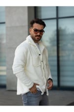 Unisex Yeşil Peluş Gömlek Yaka Düğmeli Çift Cepli Regular Fit Wersoft Polar Kumaş
