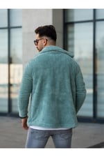 Unisex Yeşil Peluş Gömlek Yaka Düğmeli Çift Cepli Regular Fit Wersoft Polar Kumaş