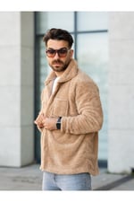 Unisex Yeşil Peluş Gömlek Yaka Düğmeli Çift Cepli Regular Fit Wersoft Polar Kumaş