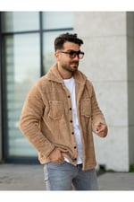 Unisex Yeşil Peluş Gömlek Yaka Düğmeli Çift Cepli Regular Fit Wersoft Polar Kumaş