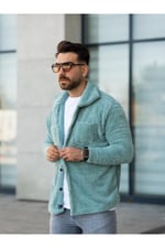 Unisex Yeşil Peluş Gömlek Yaka Düğmeli Çift Cepli Regular Fit Wersoft Polar Kumaş