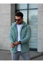 Unisex Yeşil Peluş Gömlek Yaka Düğmeli Çift Cepli Regular Fit Wersoft Polar Kumaş