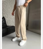 BEJ PİLELİ BAGGY KUMAŞ PANTOLON