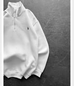 BEYAZ YARIM FERMUARLI POLO SWEAT